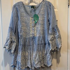 Chic Light Blue Embroidered Women's Tunic